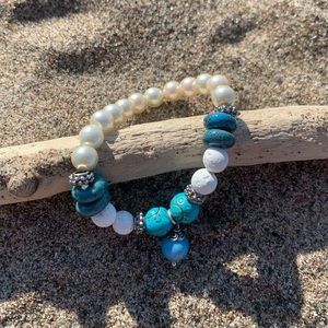 Blue & White Lava Bead Diffuser Bracelet